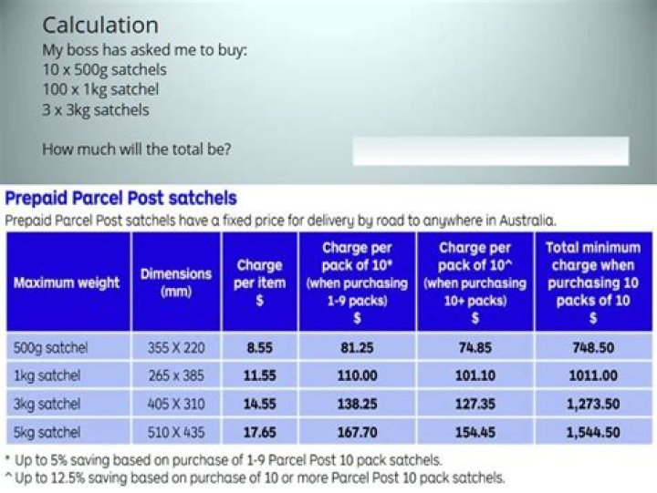 What size is a 3kg prepaid satchel?